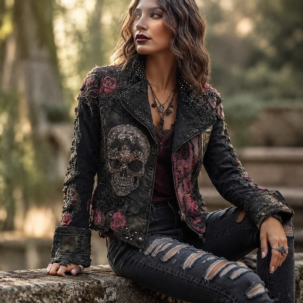 Streetwear Autumn Coat Regular Length Individual Street with Long Sleeve Cardigan Punk Regular Sleeve Autumn Cardigan for Women