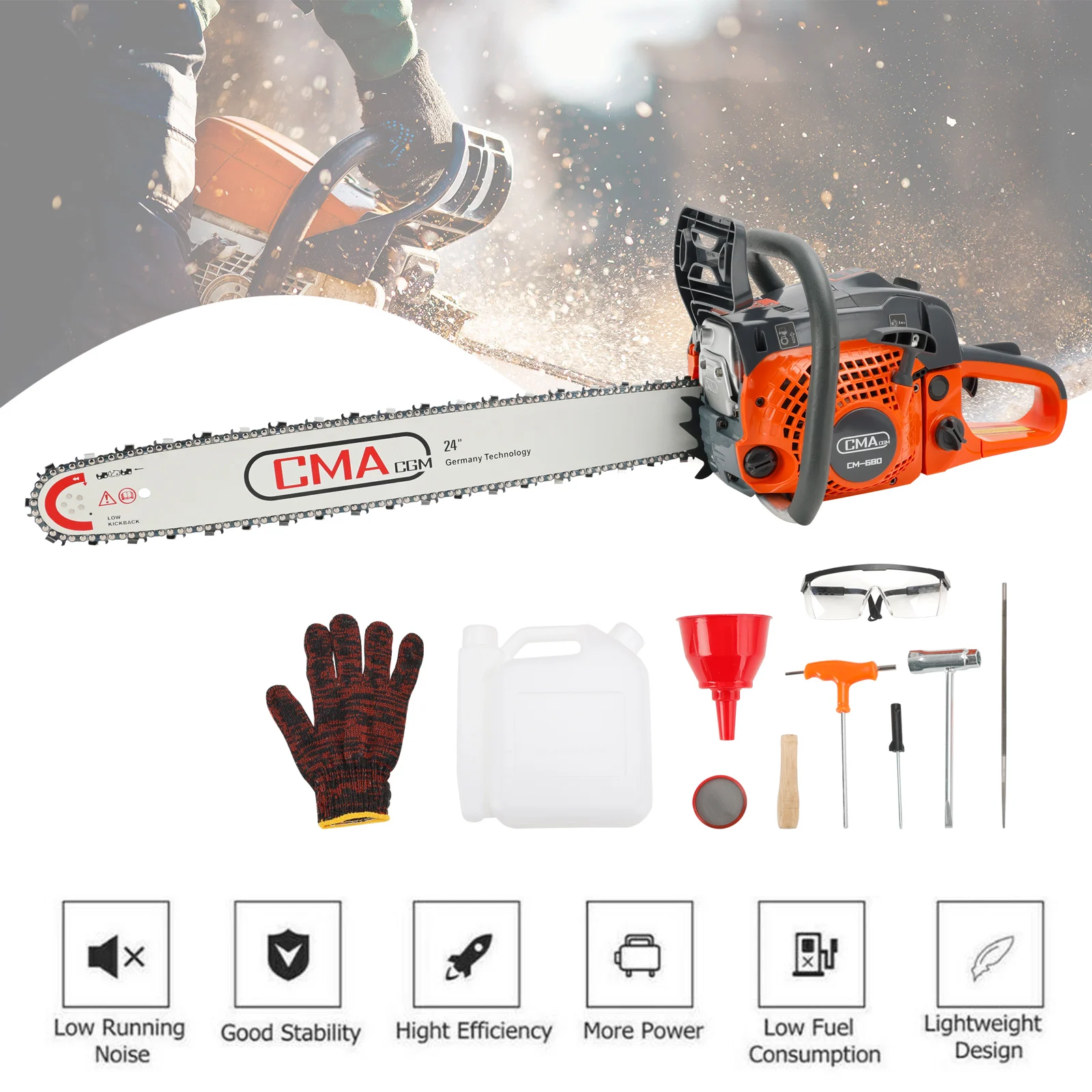 

Artudatech 24" 68CC Gasoline Chainsaw Cutting Wood Gas Sawing Aluminum Crankcase Chain Saw
