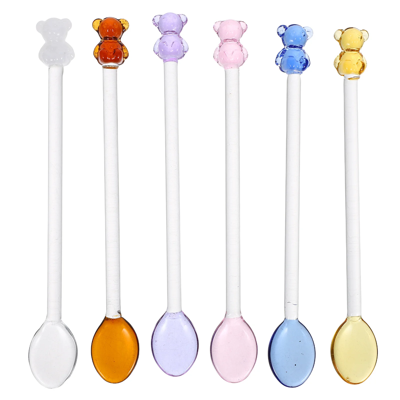 

6Pcs Bear Shape Glass Dessert Spoons Cute Coffee Stirrer Spoons for Tea Party Yogurt Jam Condiment Mixing Iced Beverage Spoon