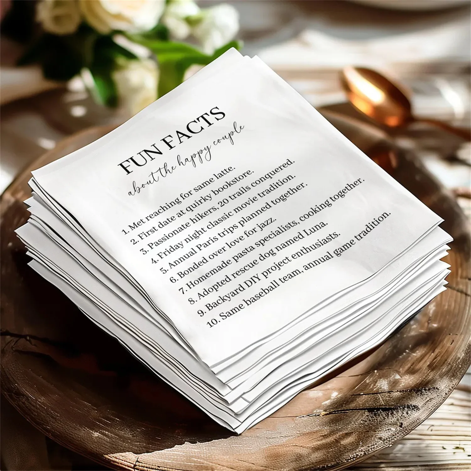 50pcs Custom Cocktail Napkins, Fun Facts wedding napkins, Custom Weddingnapkins, Quirky and Romantic Wedding Napkins, Ideal for