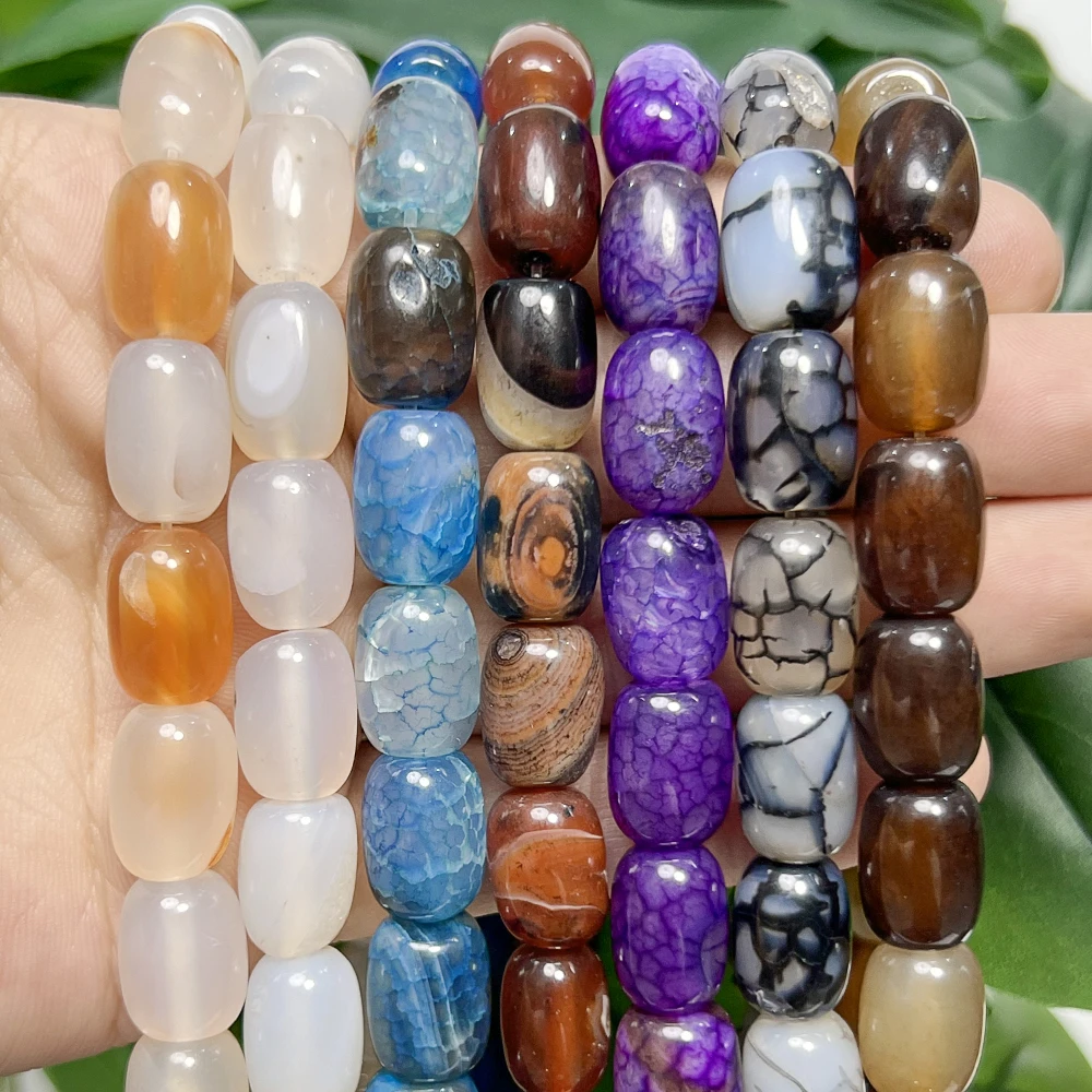 Natural Stone Beads 14x10mm Purple Blue Dragon Veins Cracked Agate Bucket Beads for Jewelry Making DIY Bracelet Necklace 15''