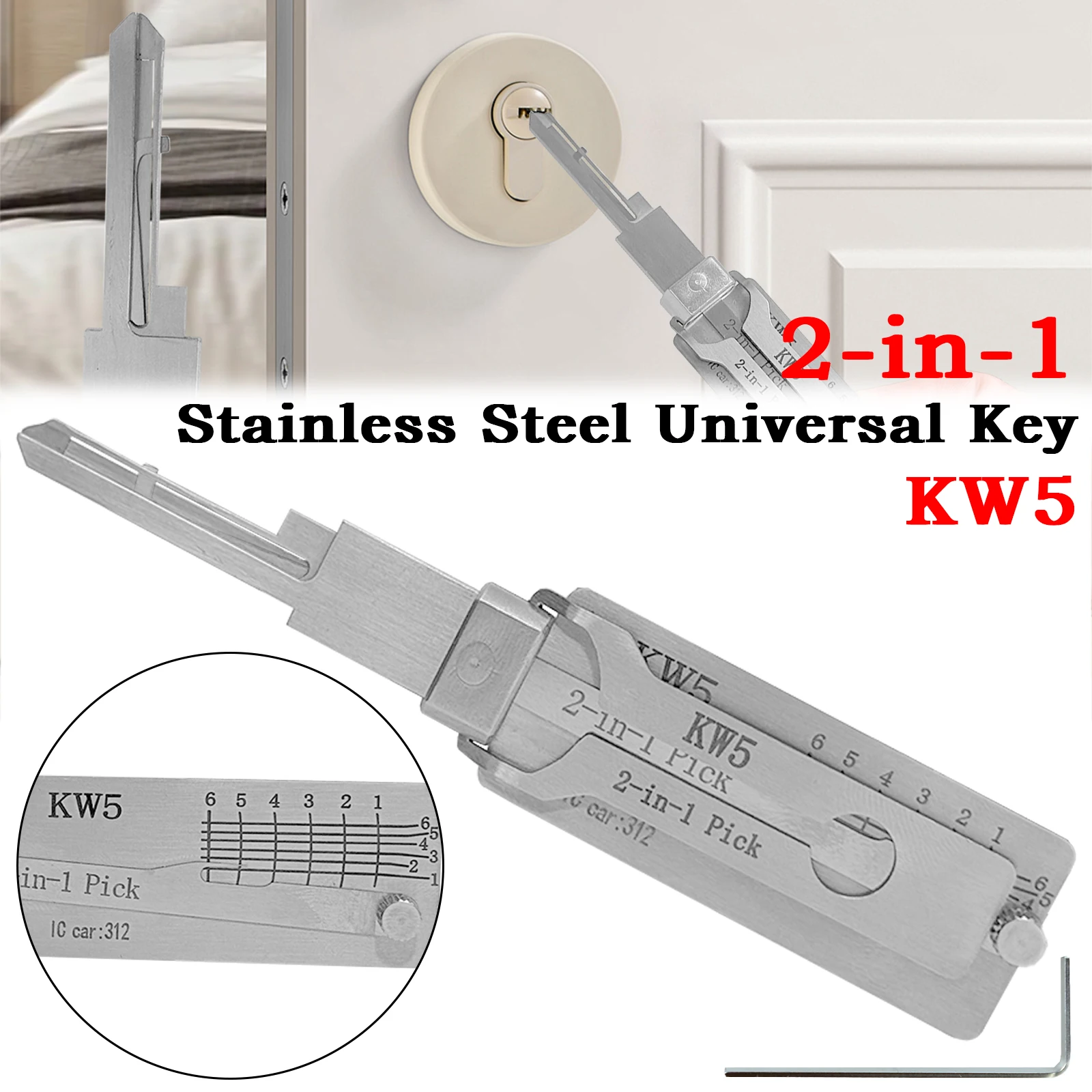 KW5 Key Decoder 2-in-1 Stainless Steel Key KW5 Pick Locksmith Tools O-ring Pickup Repair For Straight Slot key Decoder KW5 Tools