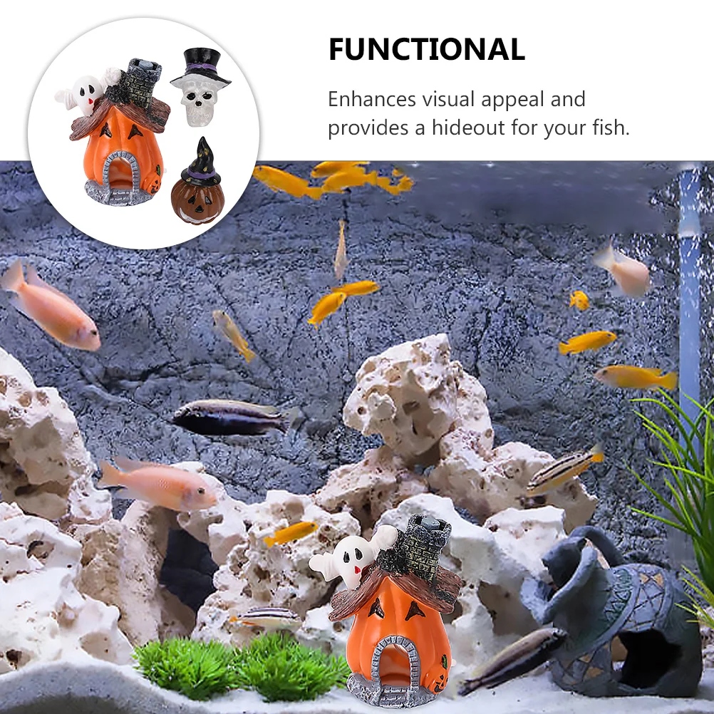 

3 Pcs Decorations Halloween Mini Pumpkin Fish Tank Aquarium Ornament Adornment Resin