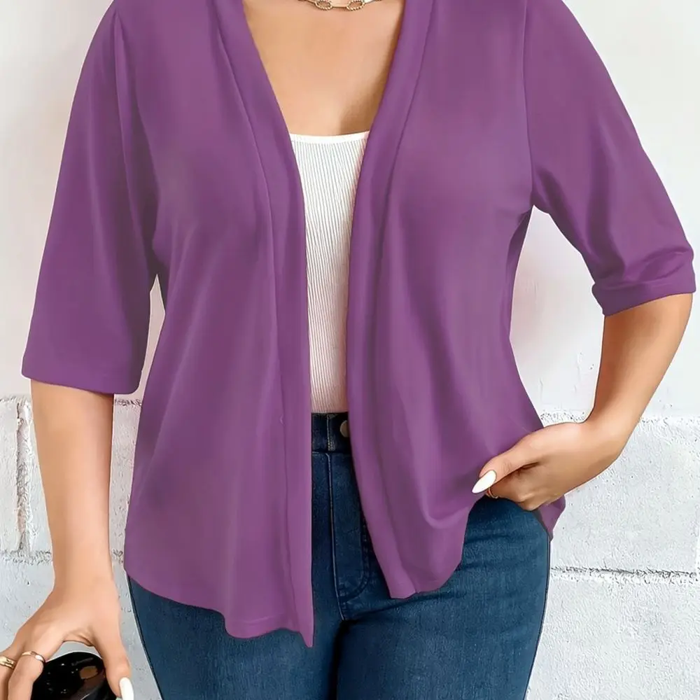 Womens Plus Size Loose Cardigan Thin Knit Jacket Mid Sleeve Solid Color Casual Breathable Soft Spring Layer Top