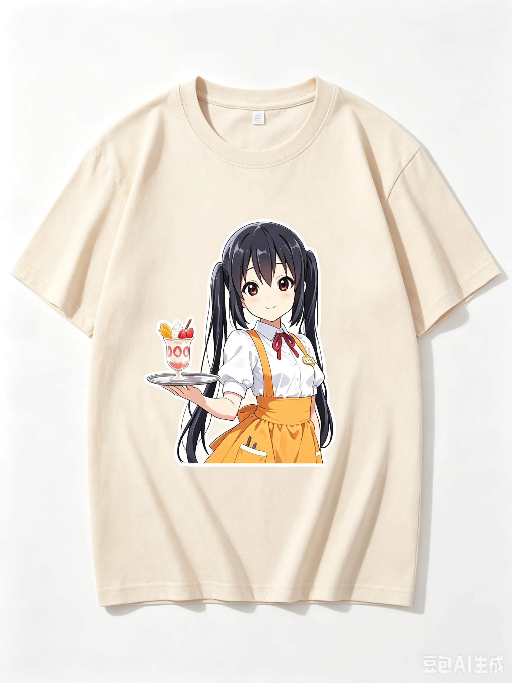 Azusa Nakano K-On! Cafe Waitress Dessert Anime Cutout Graphic Crew Neck Short Sleeve Women And Men T-shirt