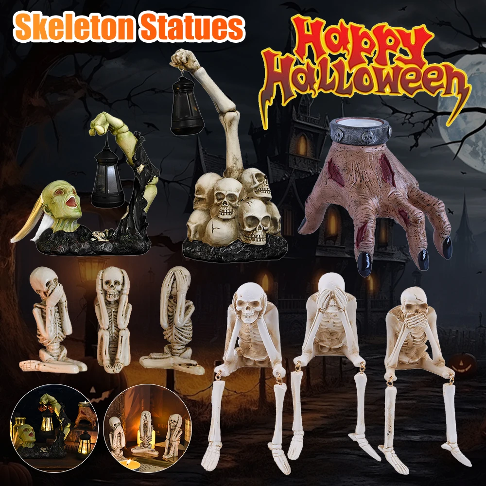 

Halloween Skeleton Decoration Horror Props Skull Hands Figures Garden Home Halloween Skull Sculptures Indoor Outdoor Party Decor