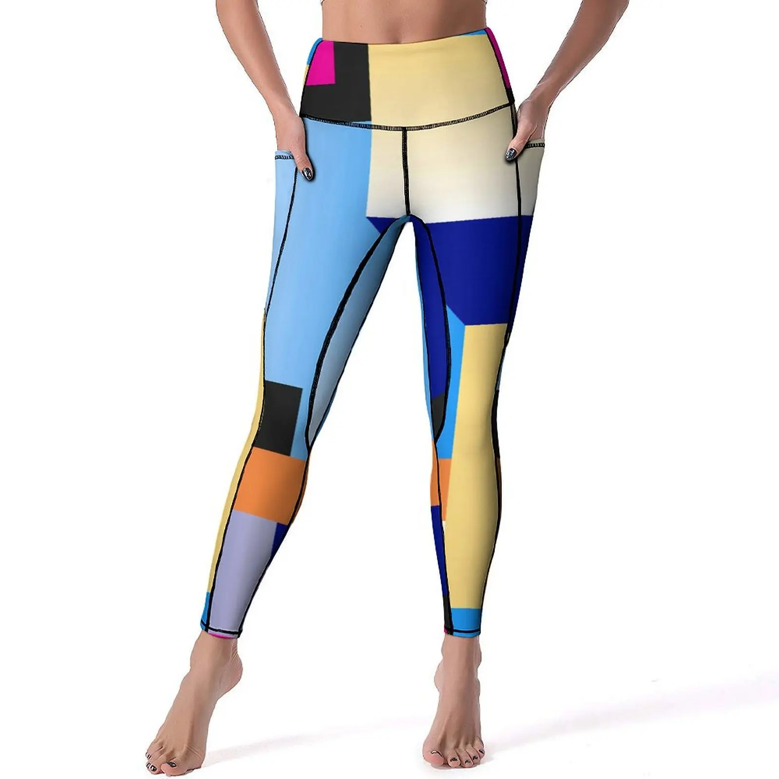 

Vibrant Color Block Leggings Abstract Geometric Print Yoga Pants High Waist Workout Gym Yoga Legging Women Stretch Sports Tights