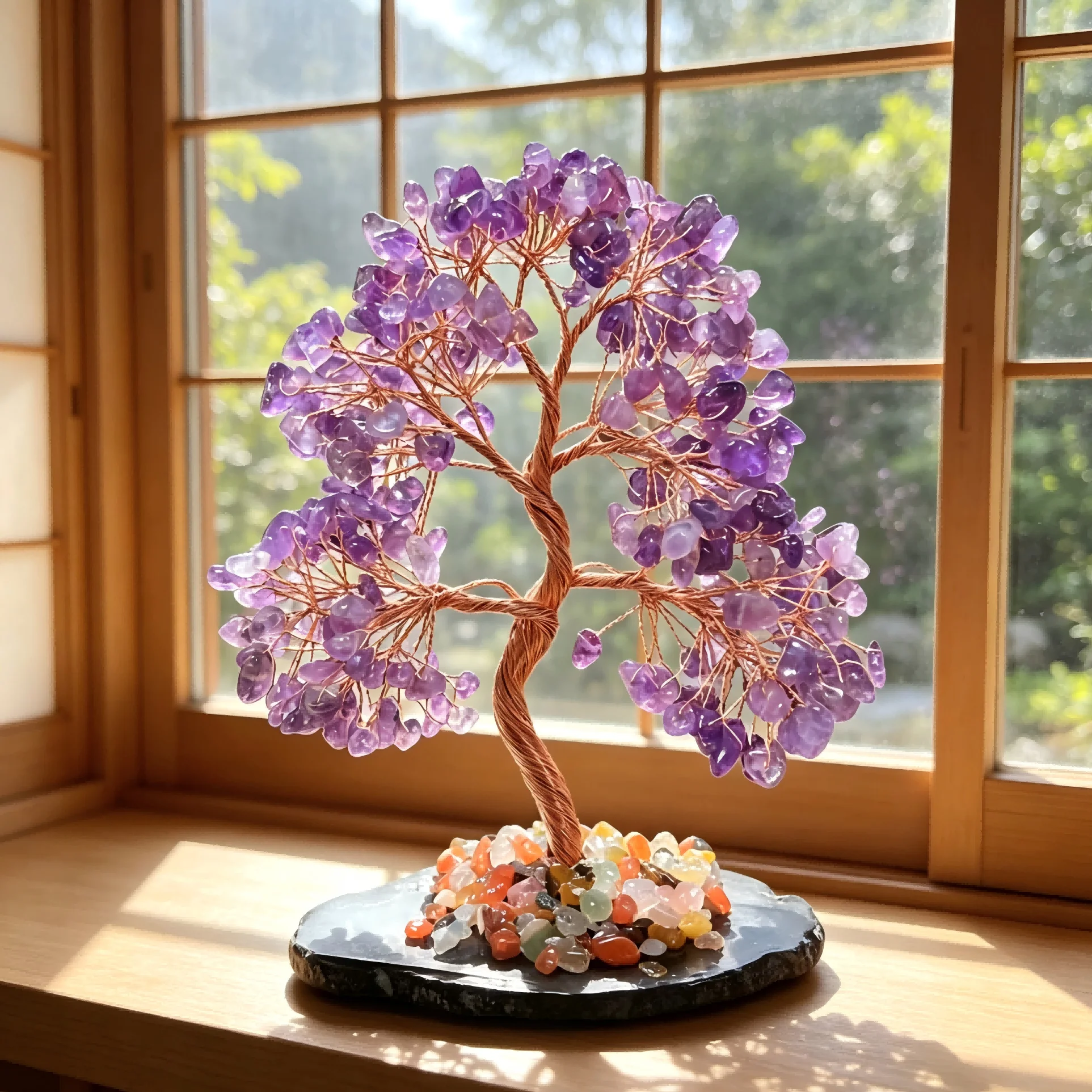 Natural purple crystal agate bottom wealth tree, crushed stone wealth tree, can be placed on dining tables, coffee tables, can be used for crystals, handmade, suitable for Valentine's Day gifts, Mother's Day gifts, friends' birthday gifts