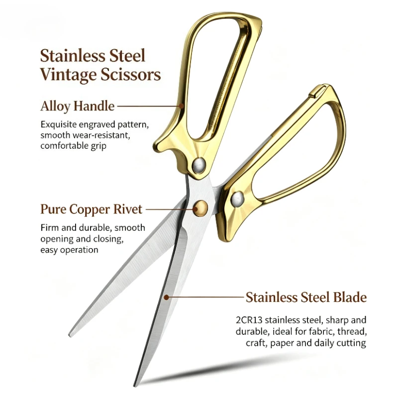 Stainless Steel Vintage Mini Scissors, Handicraft Paper Sewing Thread Scissors, Office Household Student Small Cutting Scissors