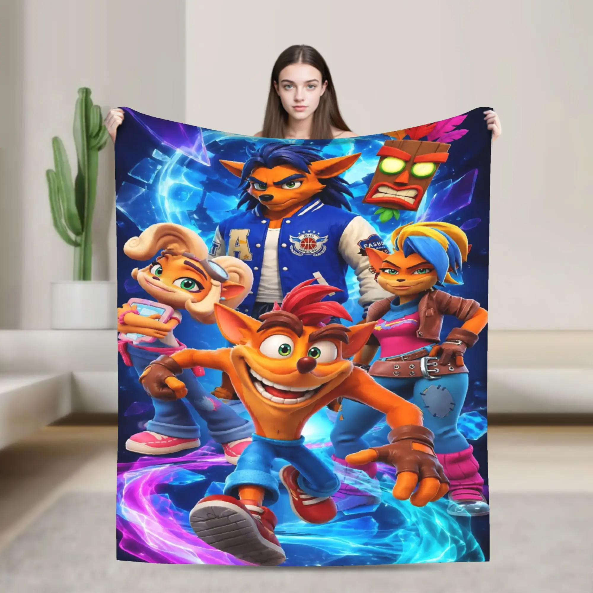 Crashed Game Bandicoots Knitted Blanket Fleece Aku Tawna Coco Super Soft Throw Blankets for Bedding Couch Bedroom Quilt