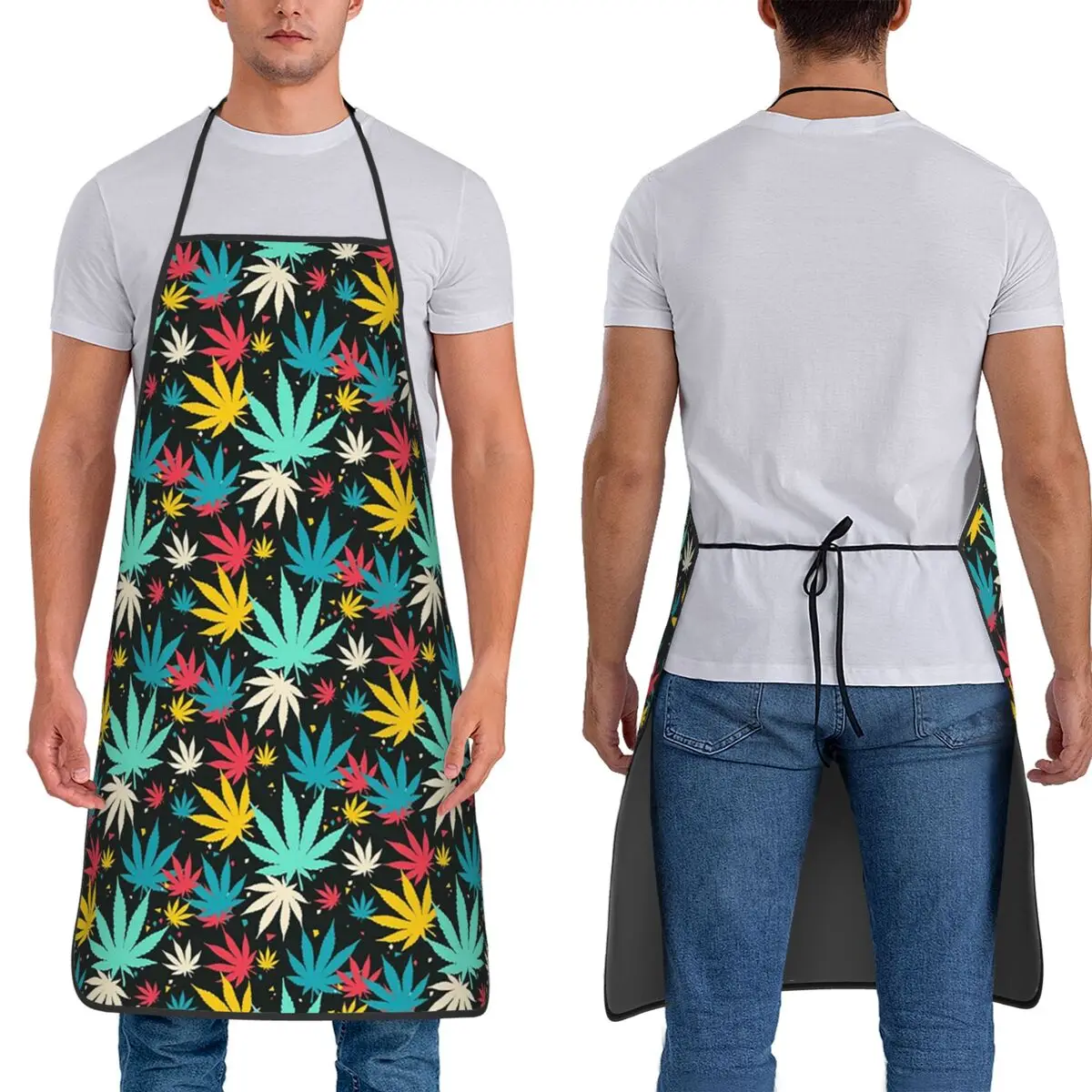Marijuana Cannabis Weed Plants Pattern Apron Chef Baking Tablier Sleeveless Bib Kitchen Cleaning Pinafore for Women Men Painting