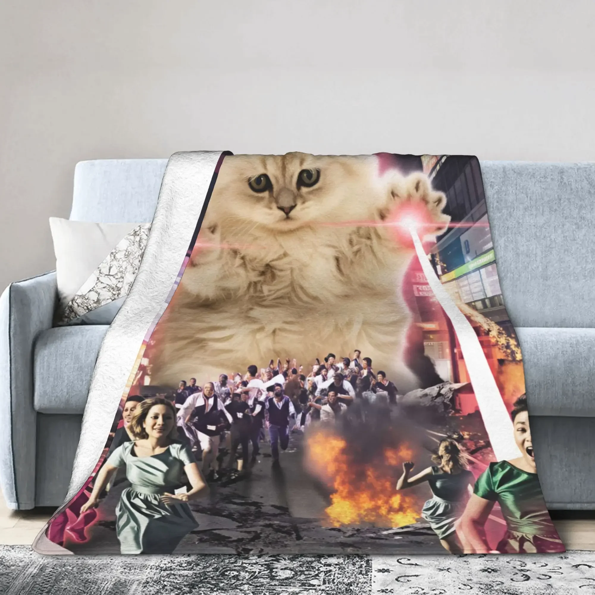 

Warm Soft Flannel Throw Blanket for Kids Girls Boys Laser Cat Design Perfect for Picnic Sofa Bed Outdoor Use
