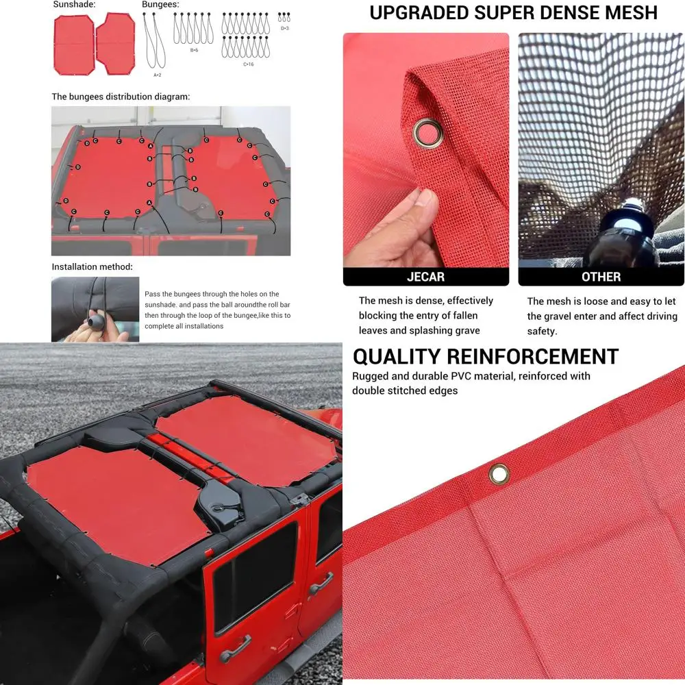 

UV Protection Sunshade Mesh for 2007-2018 Wrangler 4-Door, Red, Front and Rear Accessories