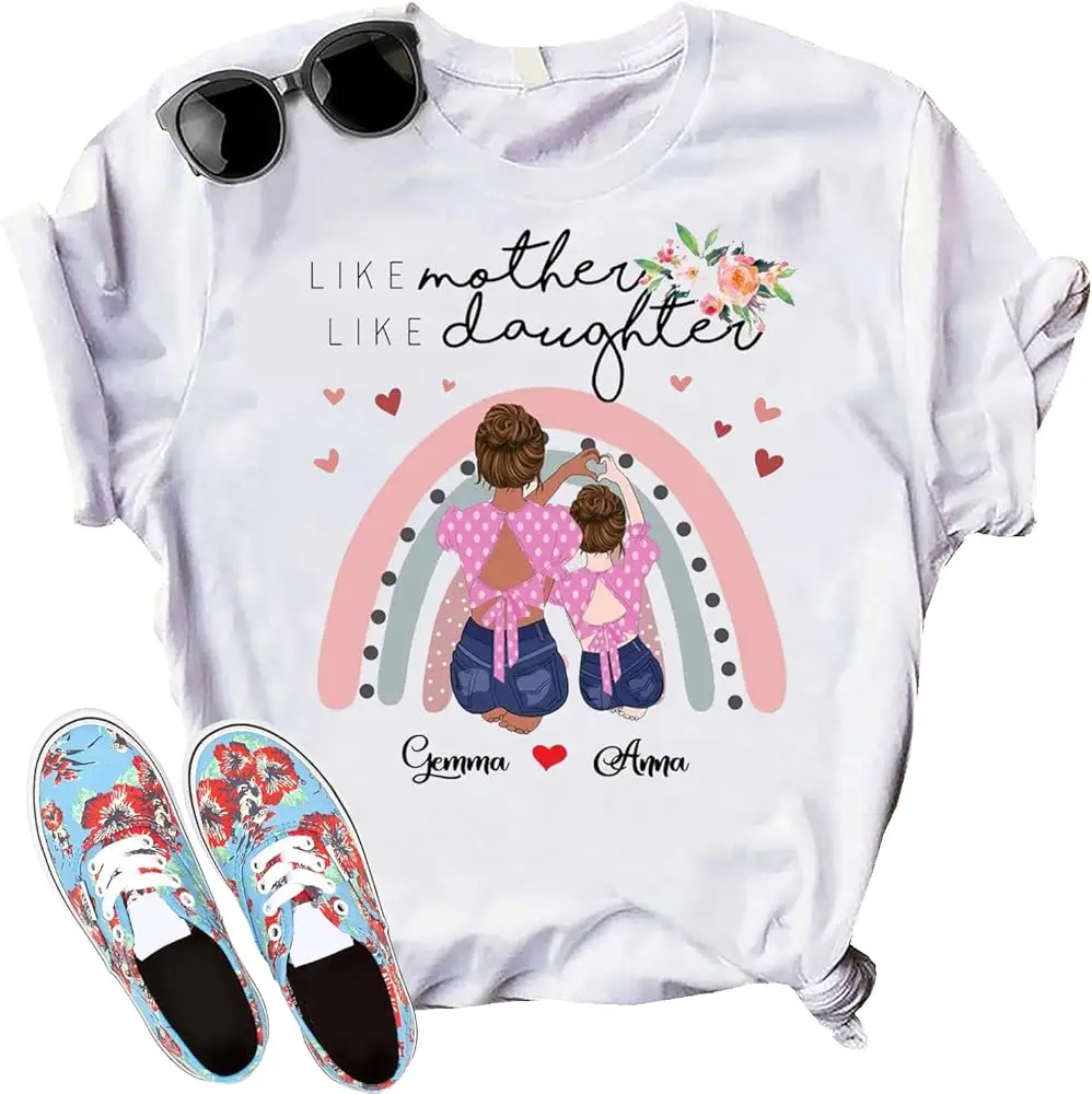 Like Mother Like Daughter Personalized T-Shirt, Name Mom with Daughter Shirt, Best Mama Ever Shirt, Mama Shirt Multicoloured