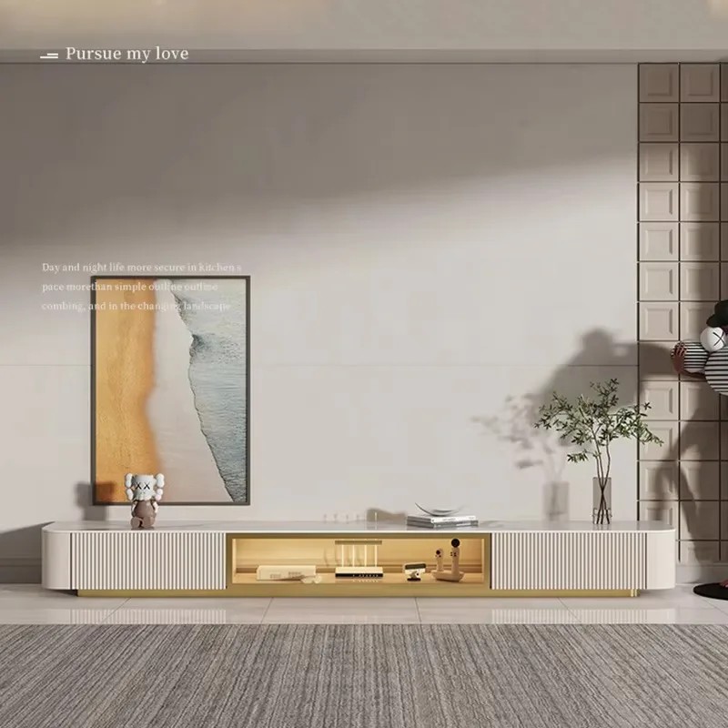 Luxury Modern TV Stand with Gold and Silver Finish Metal Construction for Living Room Home Furniture