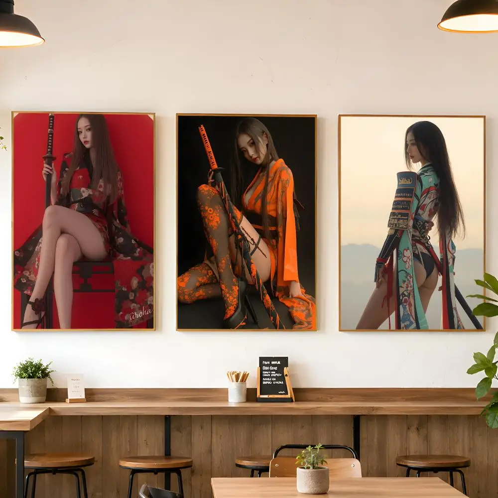 Kimono Samurai Beauty Poster Matte Wall Peel And Stick Decor Bedroom Living Room Office Dorm Home