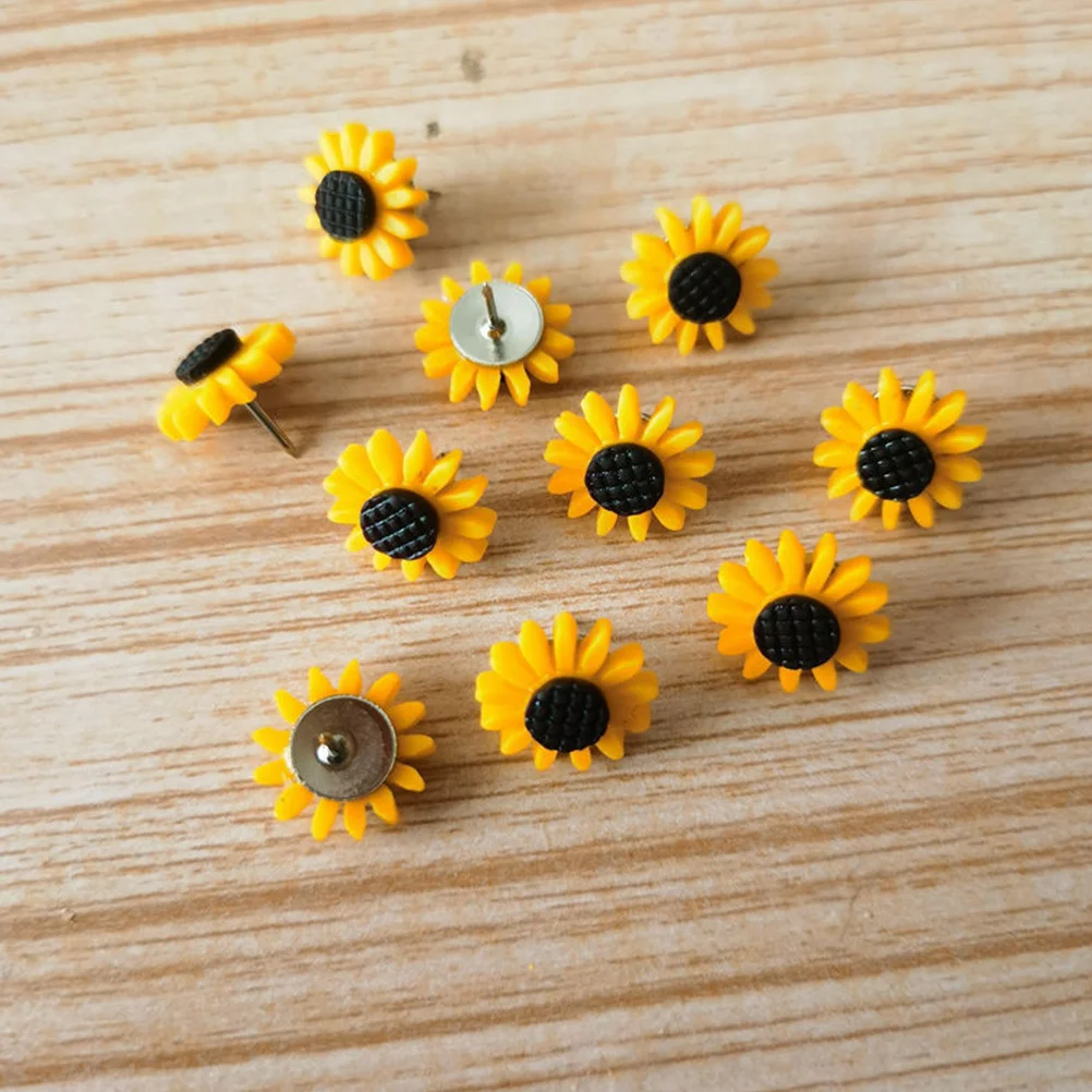 30Pcs Sunflower Map Pins Decorative Resin Iron Thumb Tacks for Home Office DIY Bulletin Board Decor Multi-Function Push Pins