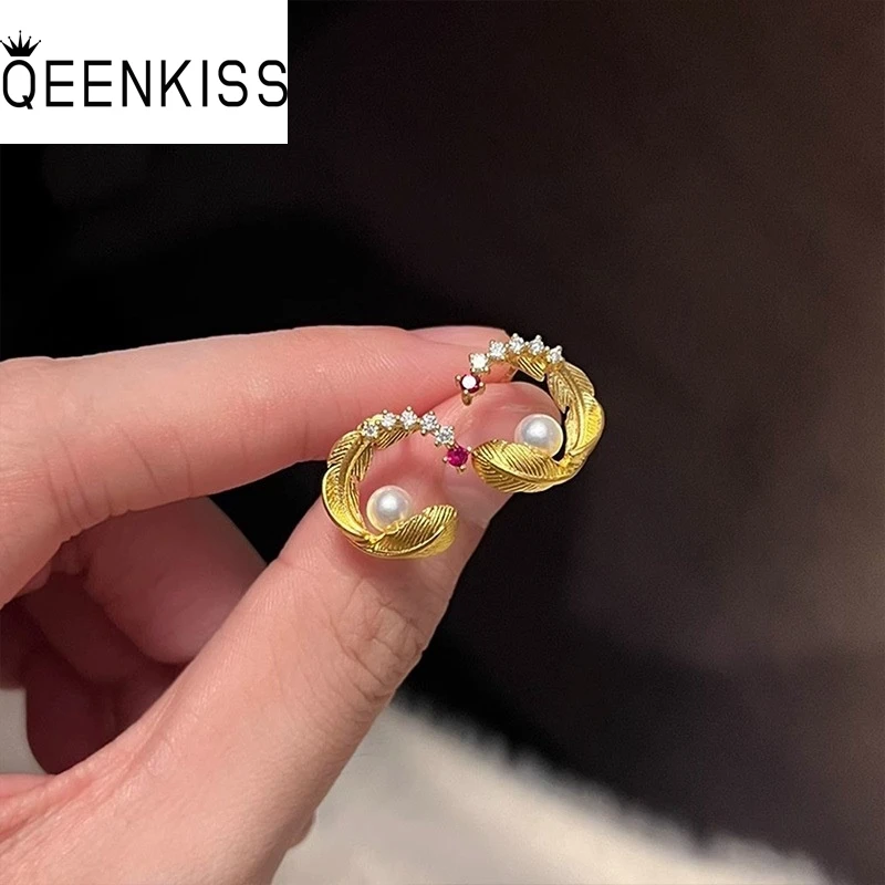 

QEENKISS 24KT Gold Feather Necklace+Stud Earrings For Women Wedding Party Birthday Christmas Bride Mother Girl Lady Gifts JS598