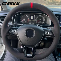 CARDAK Customize Black Gray Suede Steering Wheel Cover for Volkswagen Golf 7 VW Mk7 New Polo Jetta Passat B8