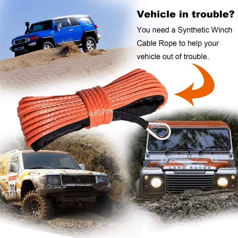 7700LBs Winch Rope String Line Cable with Sheath  Synthetic Towing Rope  Car Wash Maintenance String for ATV UTV Off-Road 15m