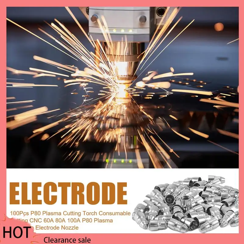 

A88Z 100Pcs P80 Plasma Cutting Torch Consumable Cutting CNC 60A 80A 100A P80 Plasma Torch Tip Electrode Nozzle