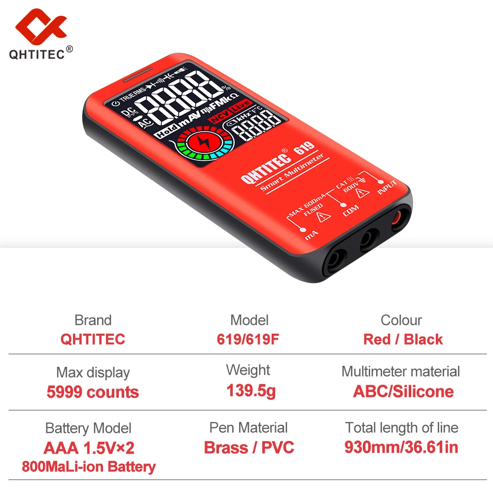 QHTITEC Digital Multimeter 3.5 Inch Large Screen Display 6000 Counts Tester T-RMS DC AC Voltage Capacitance Ohm NCV Multimetro