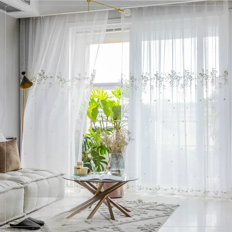 1 PC European Embroidered Floral Tulle Curtains for Living Room Bedroom Balcony Grape Voile Window Drapes Sheer Partition Door
