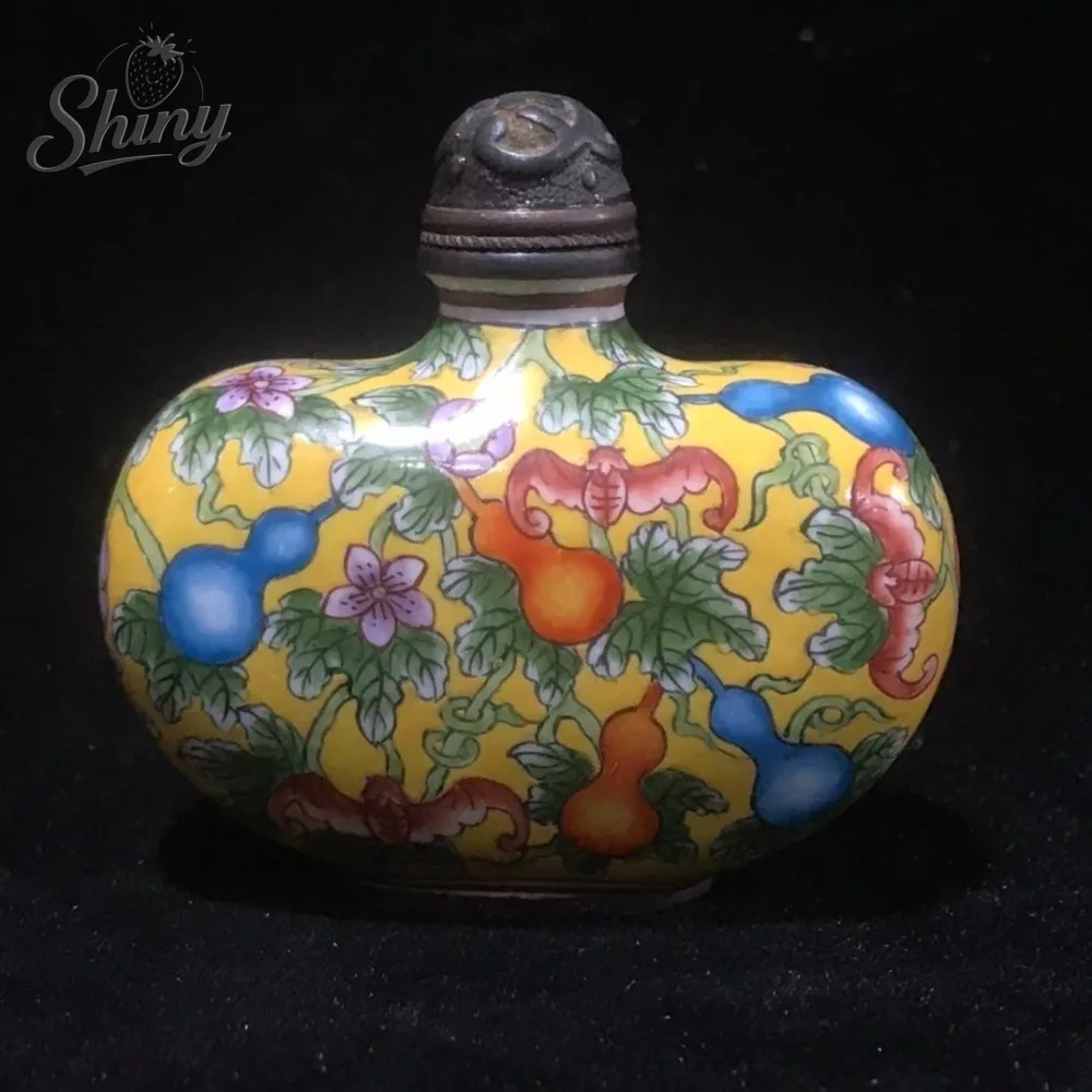 

Old Chinese Beijing Cloisonne Snuff Bottle Enamel Painted Gourd Box Gifts Rare Snuffbox