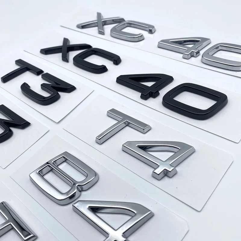3D Letters Chrome Black Car Stickers Badge for Volvo XC40 T3 T4 T5 B3 B4 Rear Trunk Logo Nameplate Decoration