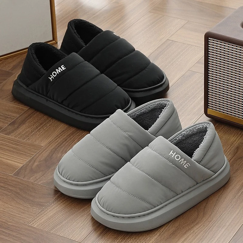 

Home Winter Women Slippers Waterproof Shoes Concise Soft Plush Slides Furry Flats Indoor Anti-Slip Thick Sole Men Warm Slipper