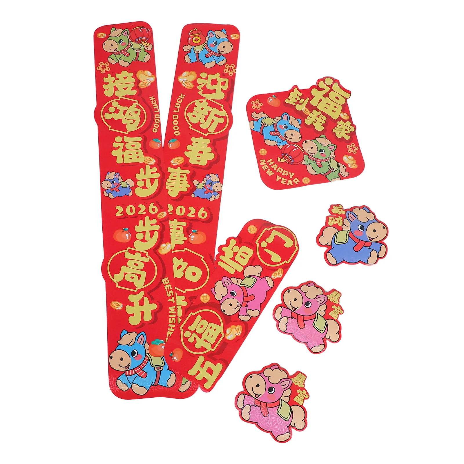 6 шт. 2026 год лошади китайский Новый год куплеты красный чайный набор весенний фестиваль благоприятные дверные наклейки поставки