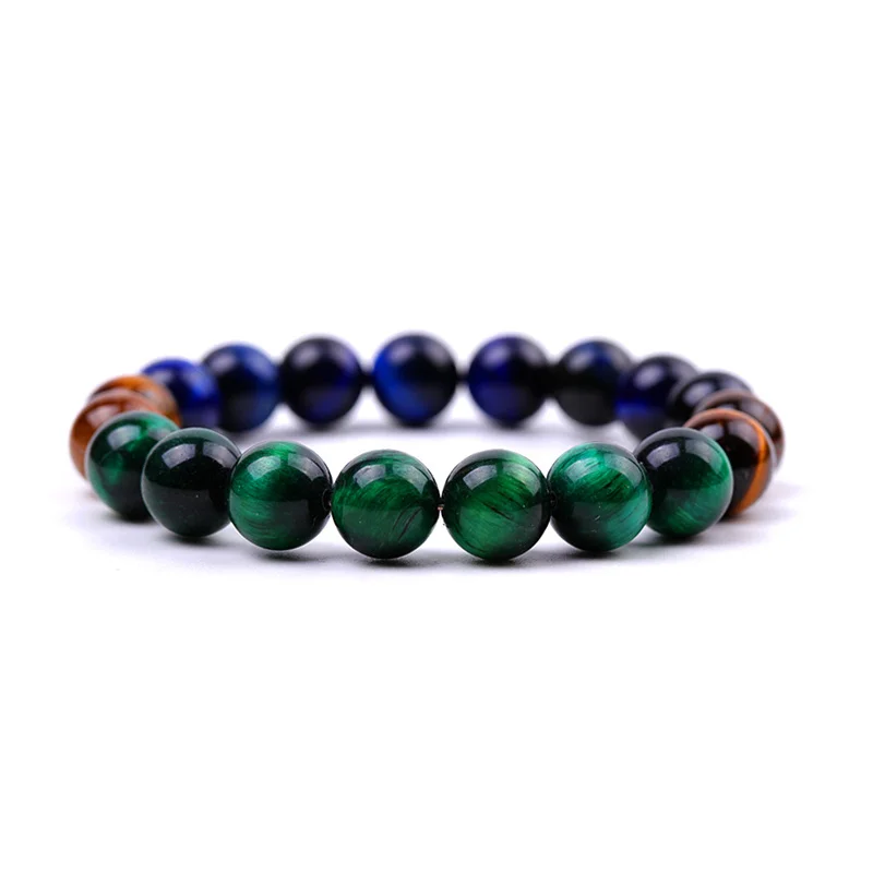 Natürliches Tigerauge Grün Gelb Blau Stein Perlen Charm Armband für Männer Frauen Pfauenfedern Stil Schmuck Homme Geschenke Bulk