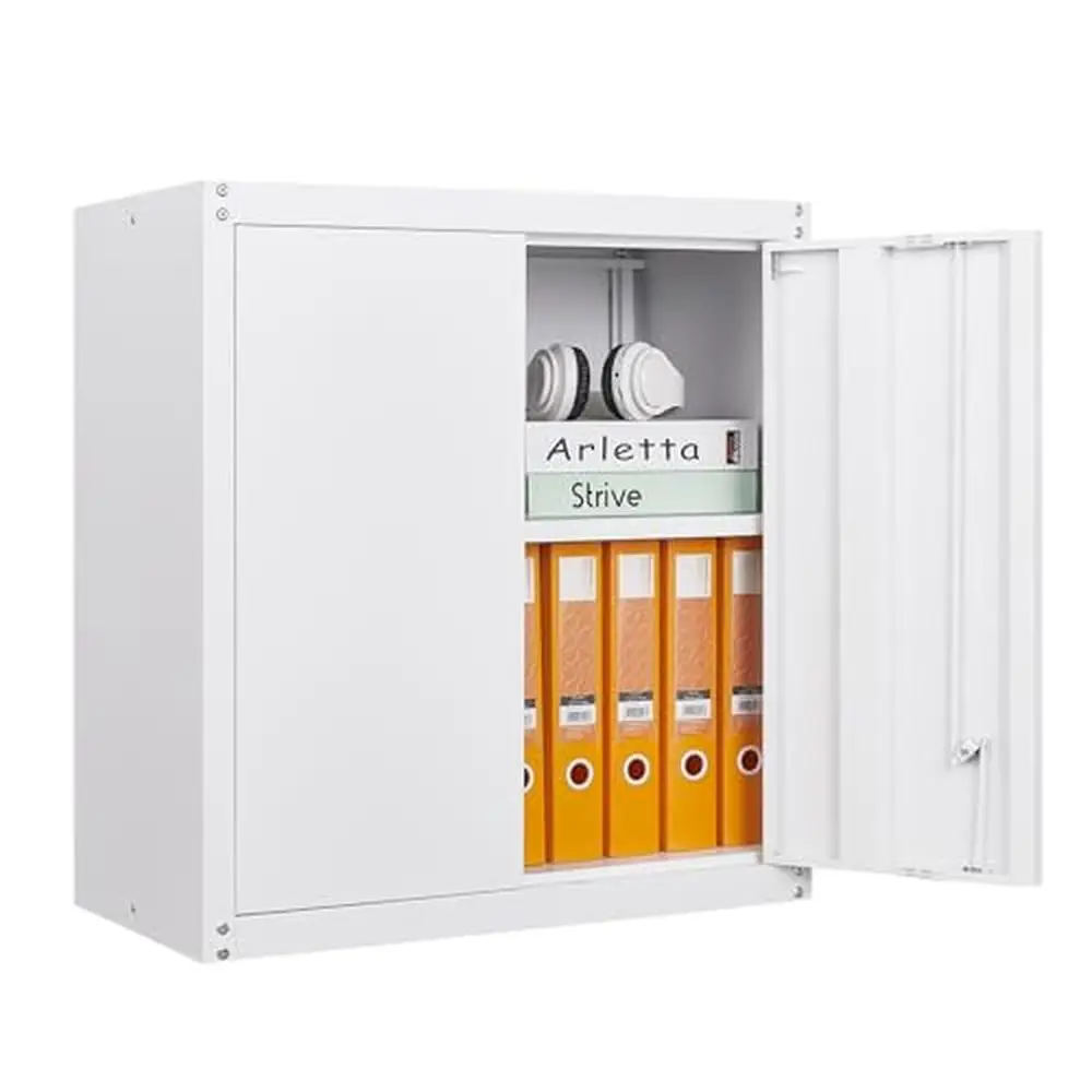 Metal Wall Storage Cabinet with Adjustable Shelf and Lock Garage Tool Cabinet Heavy Household Items Wall Mount 2-Door Metal