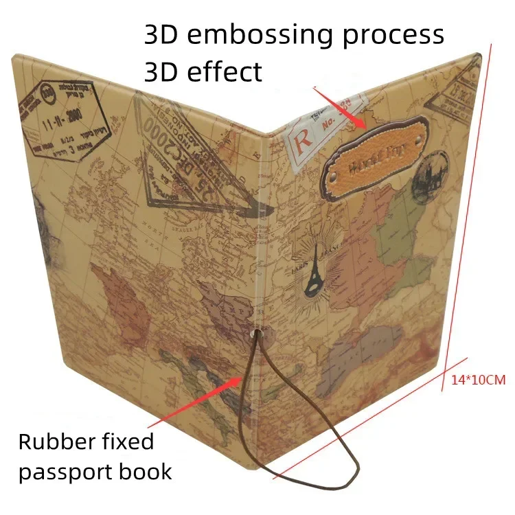 3D Design Vintage World Trip Passport Holder with ID Credit Card Slot PU Leather Passport Case Cover Protector Sleeve 14*9.6CM