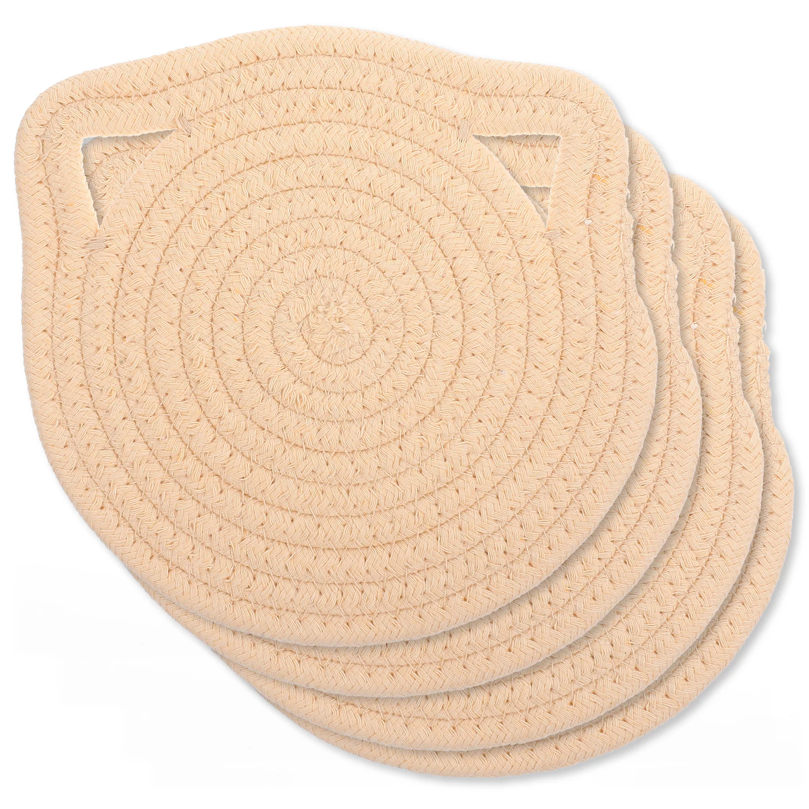 

4Pcs Cat Ears Placemat Cotton Rope Woven Round Shape Decorative Place Mat Dining Table Decor Heat Resistant Cutlery Mat