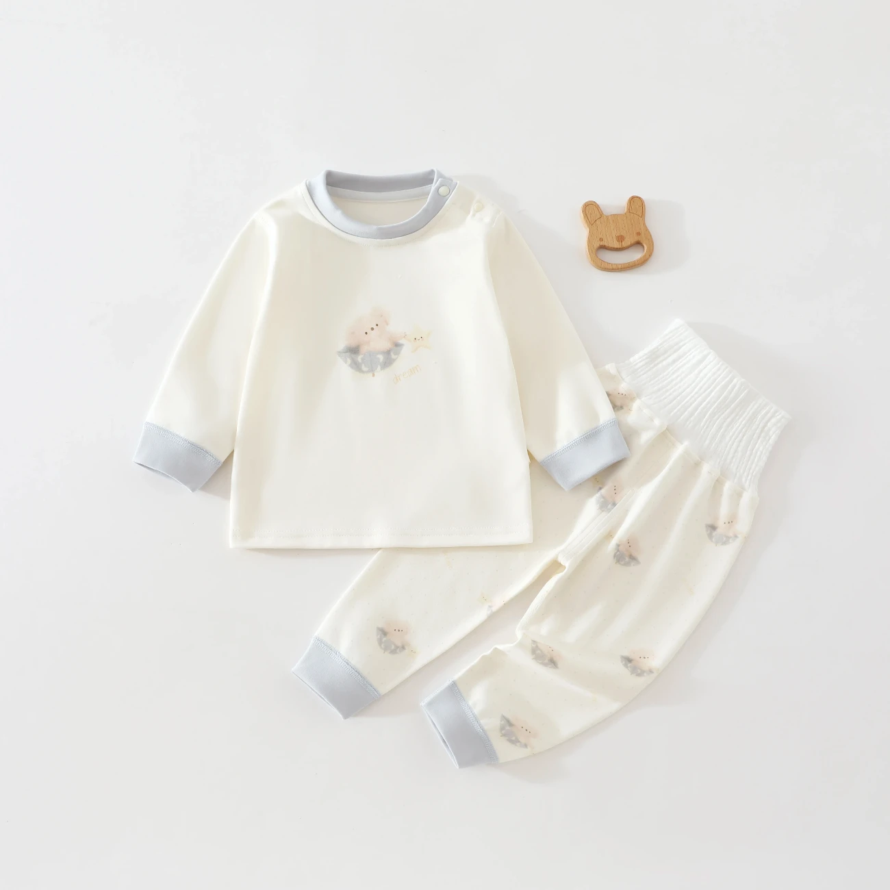 Warm Ginger Fiber Baby High-Waist Underwear Set Class a Baby Autumn and Winter Thermal Underwear Soft and Breathable Autumn Clothes and Pants