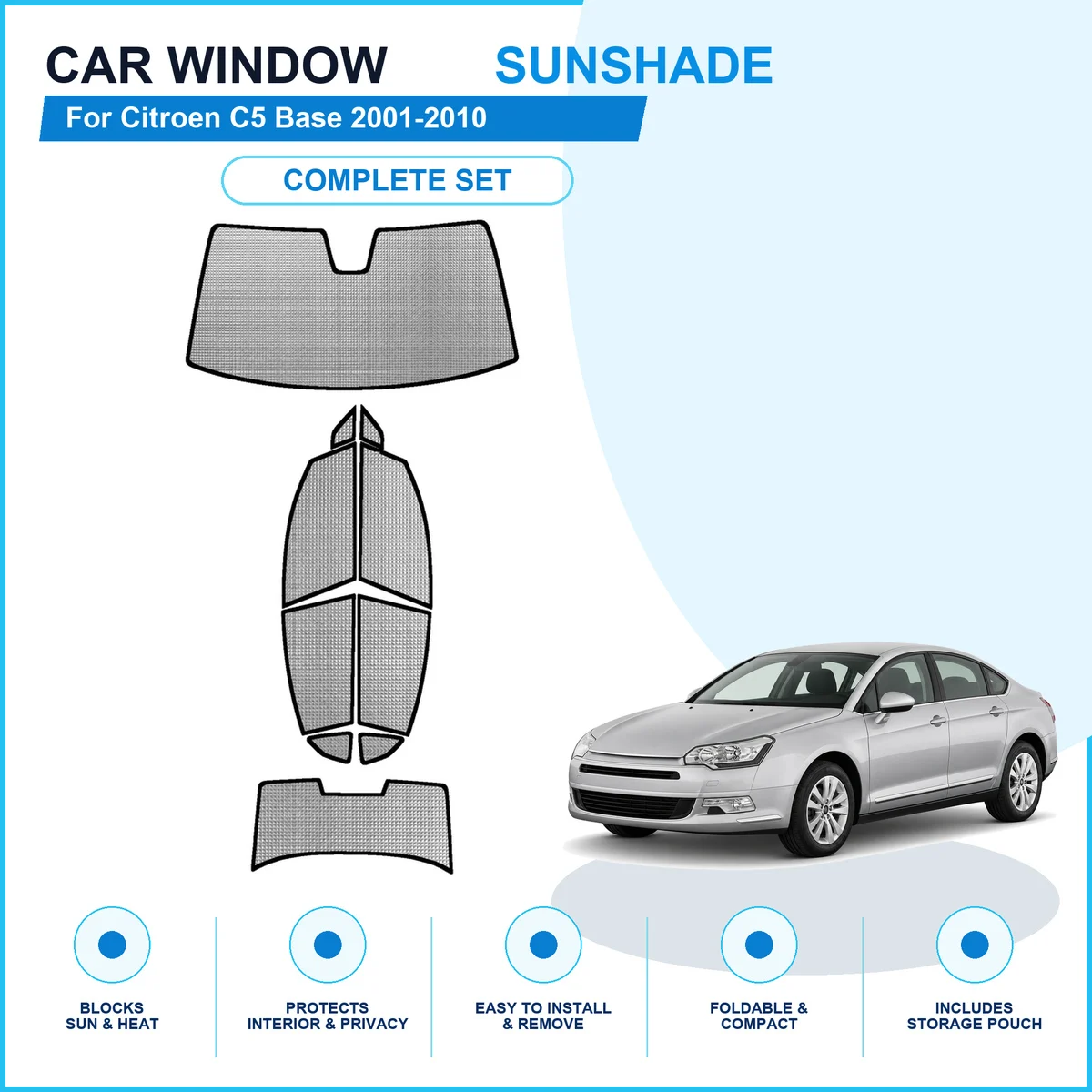 For Citroen C5 Base 2001-2010 Custom Full Set Window Sunshades Aluminum Foil Suction Cup Anti UV Privacy