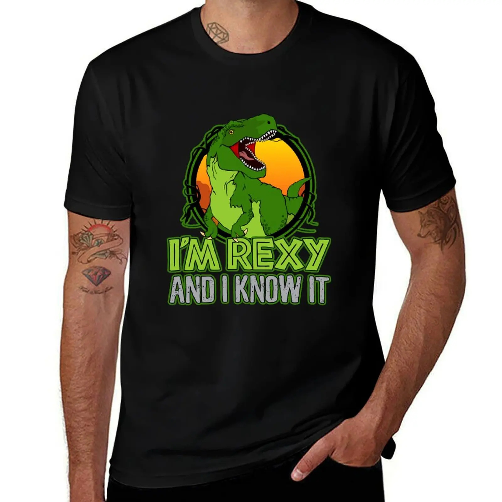 

Dinosaur T-Rex Funny I'm Rexy And I Know It T-Shirt cotton tshirt 100% man t shirt designer T-shirt