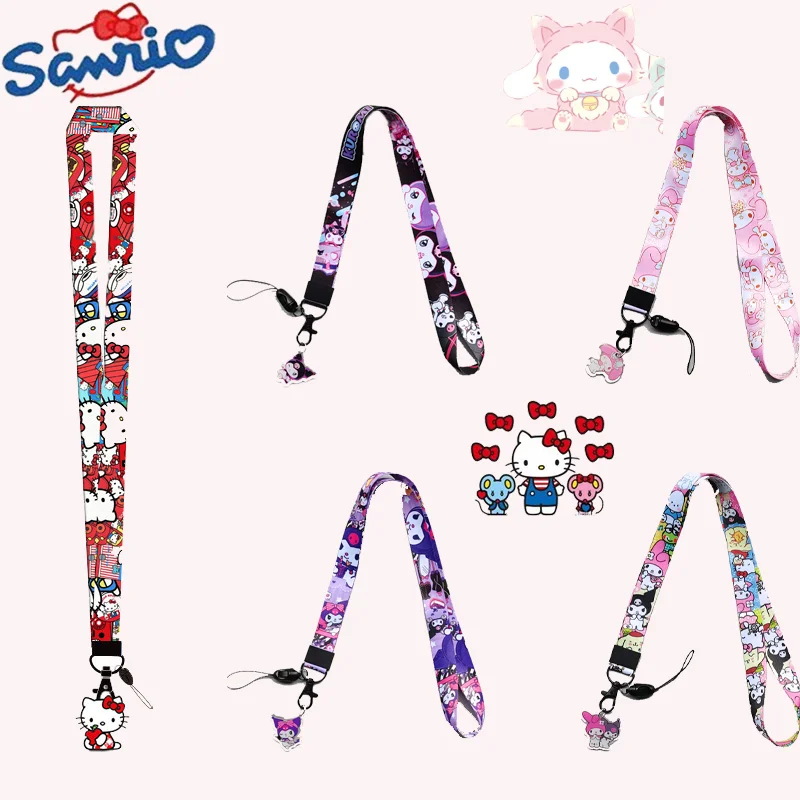 Sanrio Hello Kitty Phone Lanyard Sweet Girl Cartoon Halter Pendant Wide Flat Braided Belt Card Sleeve Name Tag Accessory Gifts