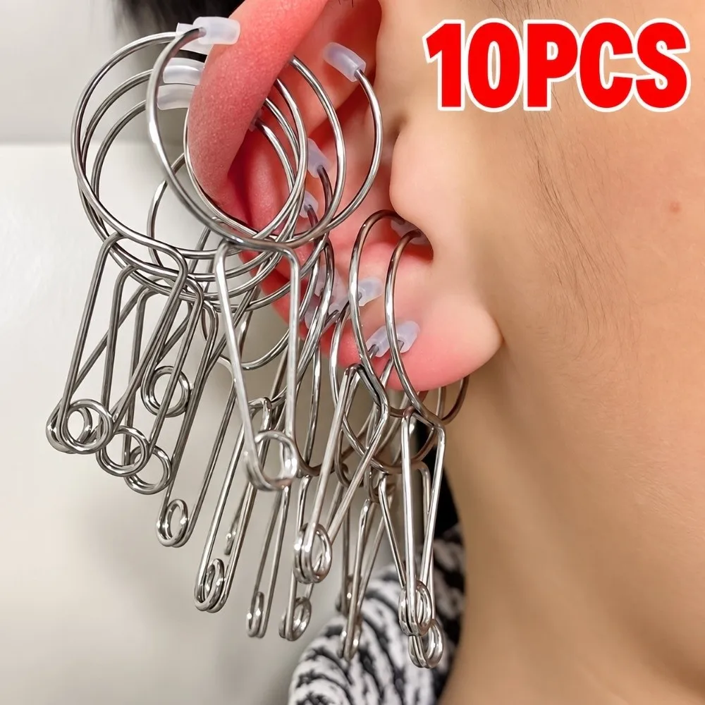 10Pcs Metal Ear Acupressure Clips Silver Tone Silicone Tip Ear Reflexology Massage Clips Loop On Design Reusable
