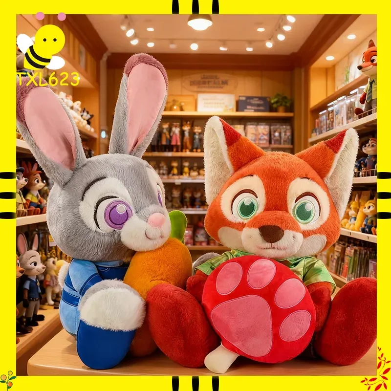 Poupées en peluche Disney Zootopia Judy et Nick, jouet doux, lapin renard, oreiller en peluche, décoration de chambre Kawaii, cadeau pour filles