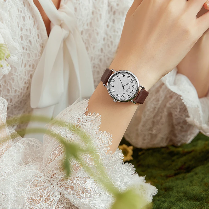 JULIUS Ladies Watches Top Brand Luxury Dark Green Simple Casual Dress Leather Strap Silver Rose Gold Arabic Number Montre JA-949