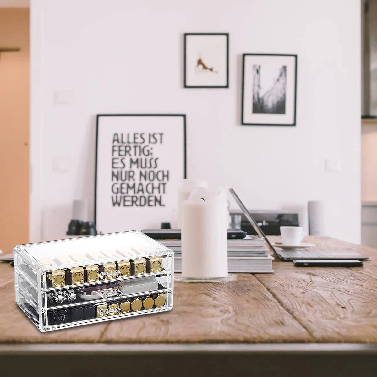 

Трехъярусный акриловый органайзер-ящик для хранения косметики, украшений, рукоделия, для порядка на рабочем столе