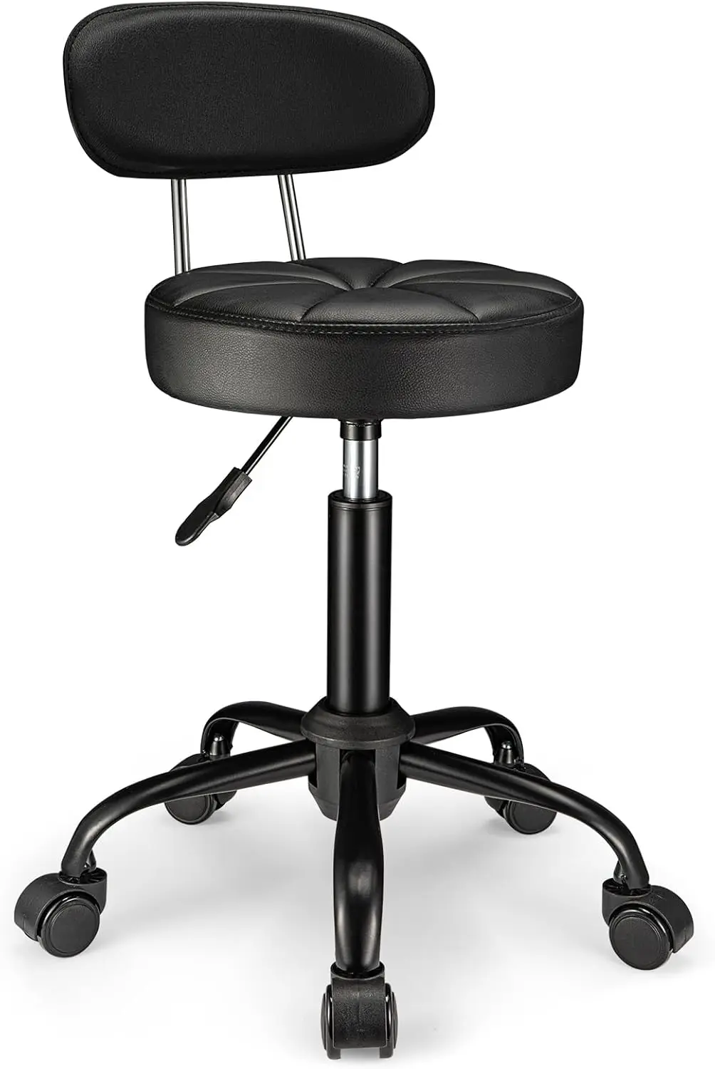 

Adjustable PU Leather Rolling Stool with Back Support, Swivel Wheels for Spa Salon Massage Black