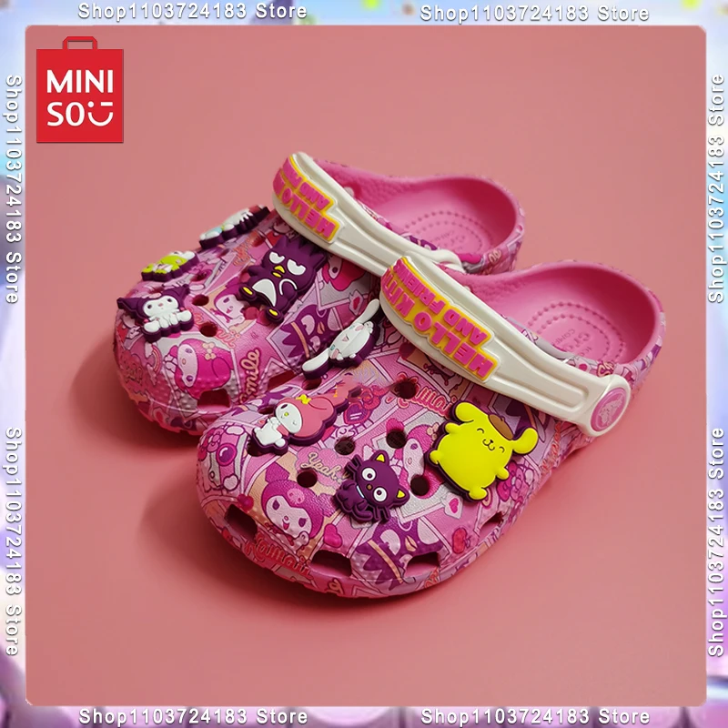 MINISO Kawaii Sanrio Hello Kitty Kuromi New Summer Girls Cartoon Children Slippers Non-Slip Soft-Soled Wrap Toe Sandals Gift