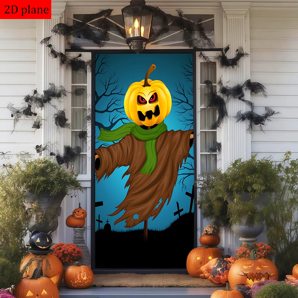 Halloween scarecrow pumpkin head graveyard scarf Door frame decoration with high elasticity elastic band