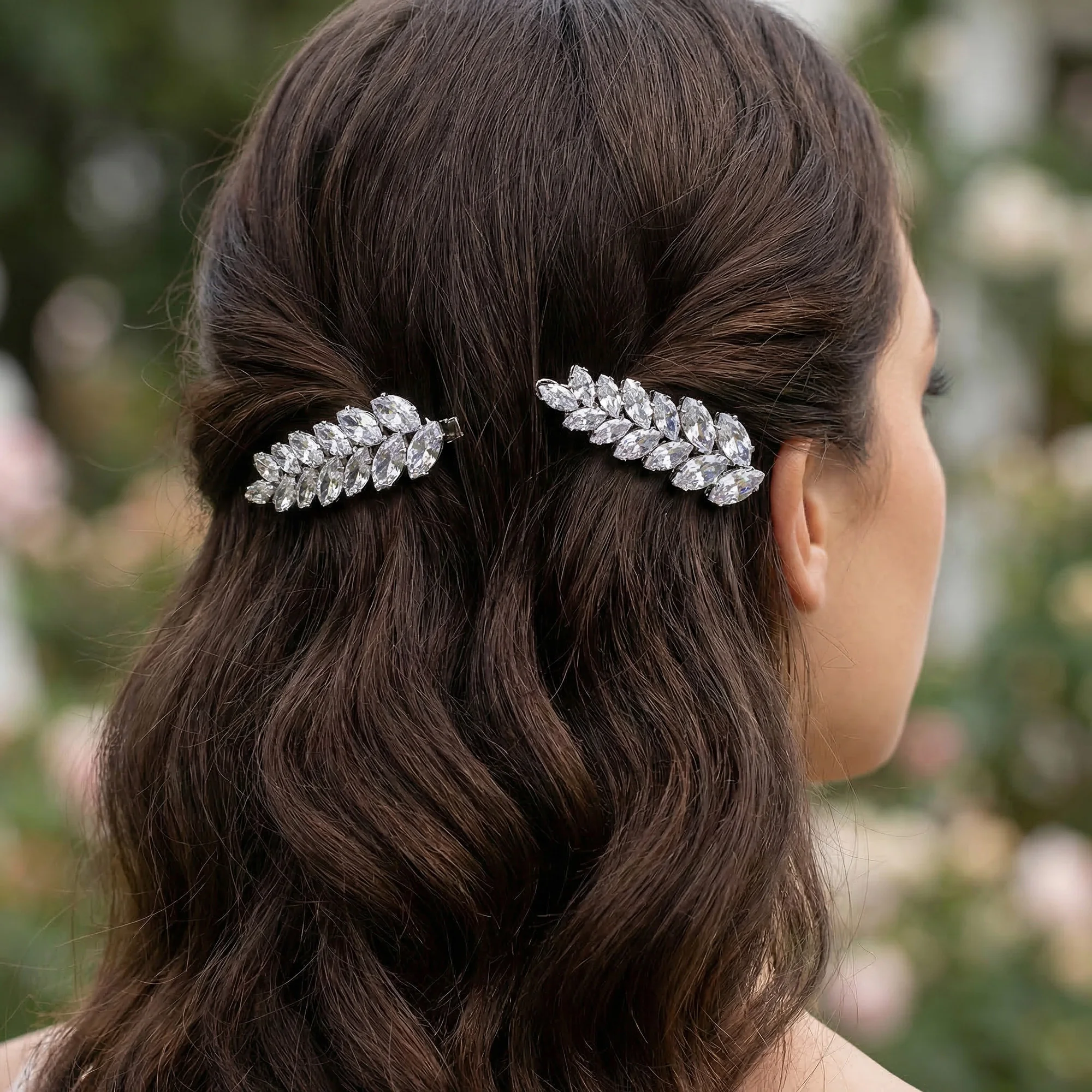 2Pcs/Set Shiny Zircon Wheat Ear Hair Clips for Women Elegant Marquise Cubic Zirconia Side Pins Bridal Wedding Hair Accessories