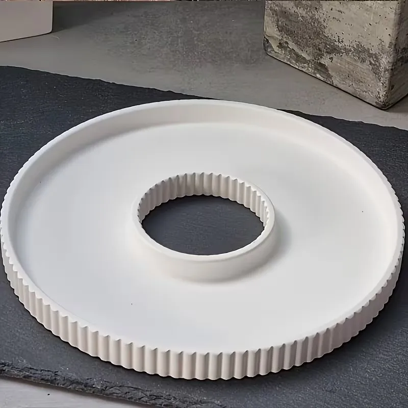 

Concrete Round Tray Silicone Mold DIY With Hole Stripe Storage Display Dish Making Plaster Resin Casting Molds Home Craft Decor