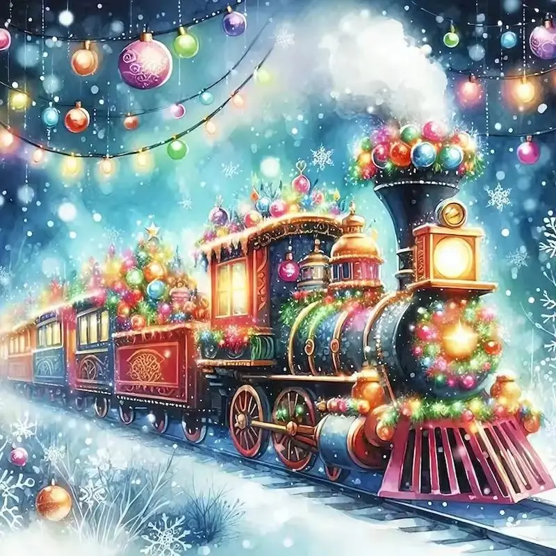 

GATYZTORY Diamond Painting Winter Landscape Train Rhinestone Pictures Diamond Mosaic Snow Scenery Christmas Decorations For Home