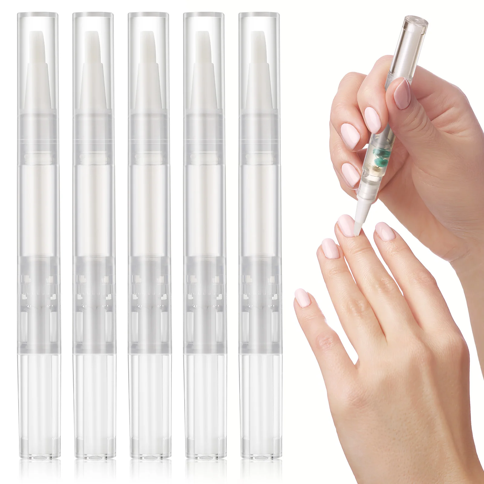 

5 pcs Nail Rotating Pen Tube Dispenser Applicator Lip Gloss Base Oil Empty Brush Tip Leak Proof Travel Size Refillable